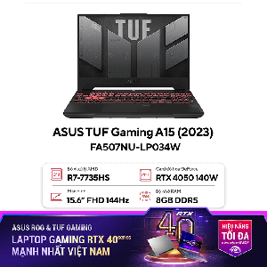Laptop ASUS TUF Gaming A15 FA507NU-LP034W (R7-7735HS | 8GB | 512GB | GeForce RTX™ 4050 6GB | 15.6' FHD 144Hz 100% sRGB | Win 11)
