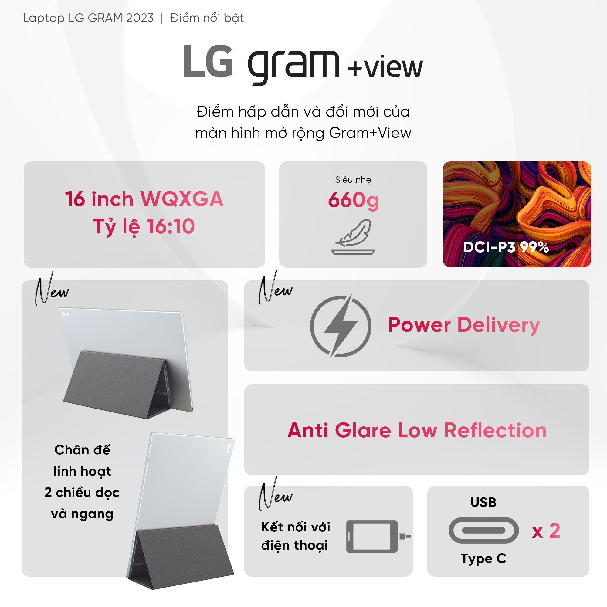 Màn Hình Di Động LG Gram View 16MR70.ASDA5 16 inch 2K WQXGA (2560 x 1600) IPS - Phiên bản 2023