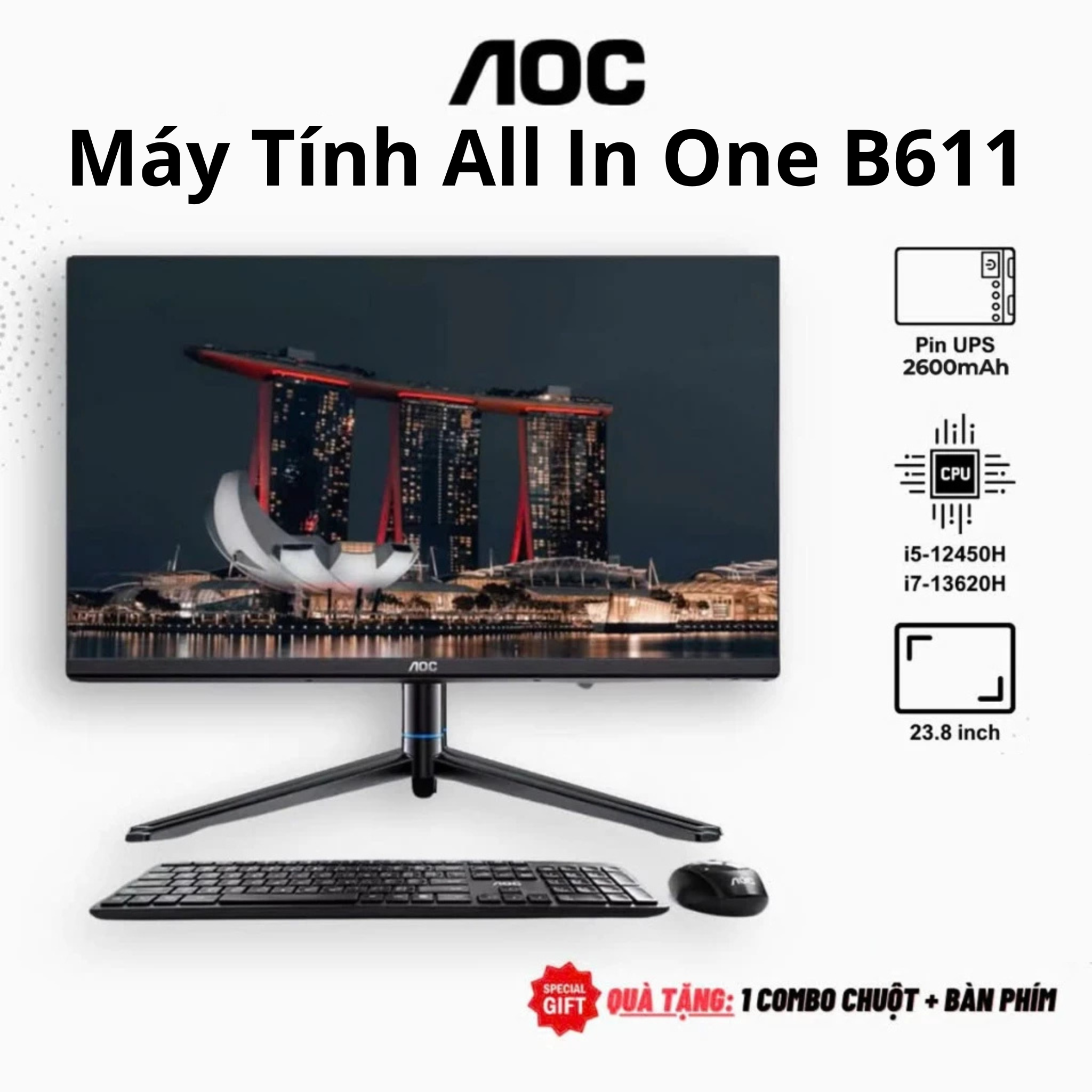 Máy tính All In One AOC B911 (i5-12450H | 16GB | 512GB | 23.8' FHD | UPS 2600mAh | Win 11 Pro)