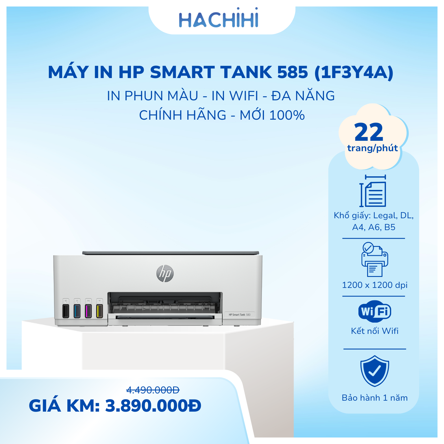 Máy in phun màu HP Smart Tank 585 All-in-One (1F3Y4A)