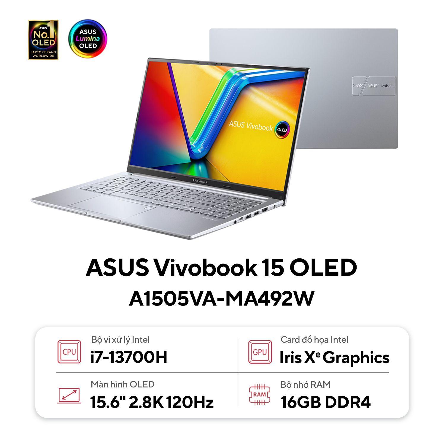 Laptop ASUS VivoBook 15 OLED A1505VA-MA492W (i7-13700H | 16GB | 512GB | Intel Iris Xe Graphics | 15.6' 2.8K OLED | Win 11)