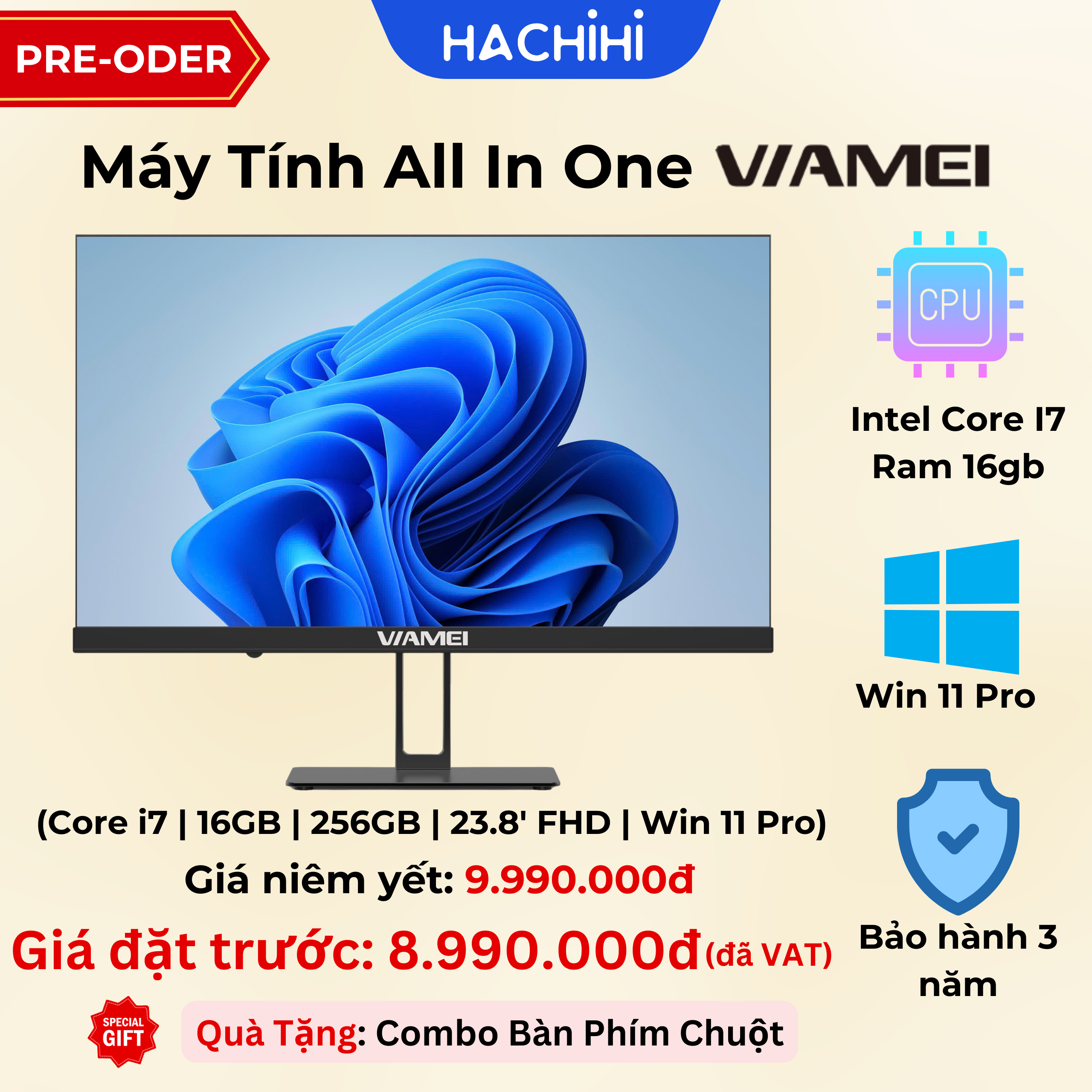 Máy tính All In One Viamei G33 (i7-8650U | 16GB | 256GB | 23.8' FHD | Win 11 Pro)