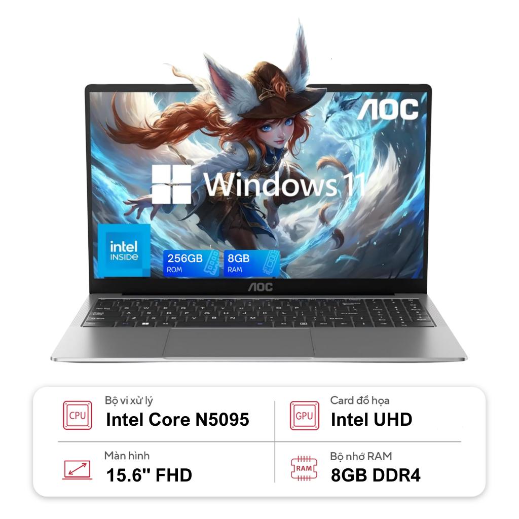 Laptop AOC N156P-P142-8GB (N5095 | 8GB | 256GB | Intel UHD Graphics | 15.6 inch FHD | Win 11 Pro)