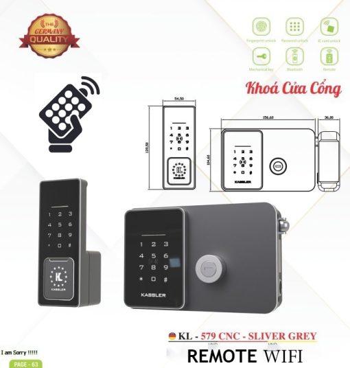 Khóa cửa cổng Kassler KL-579 CNC Silver Grey Remote + Wifi