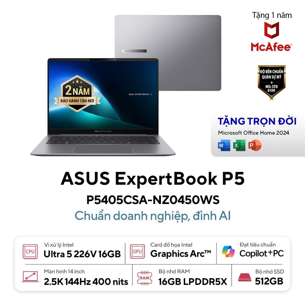 Laptop ASUS ExpertBook P5 P5405CSA-NZ0450WS (Ultra 5 226V | 16GB | 512GB | Intel Arc 130V | 14' WQXGA | Win 11 + Office)