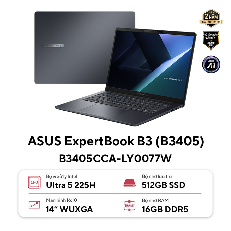 Laptop ASUS ExpertBook B3 B3405CCA-LY0077W (Ultra 5 225H | 16GB | 512GB | Intel Graphics | 14' WUXGA | Win 11)