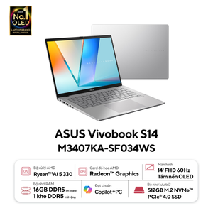 Laptop ASUS VivoBook S14 M3407KA-SF034WS (Ryzen AI 5 330 | 16GB | 512GB | AMD Radeon | 14' WUXGA OLED | Win 11 + Office)