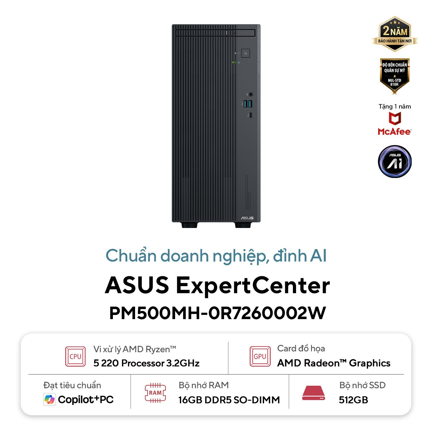 PC ASUS PM500MH-0R7260002W (Ryzen 7-260 | 8GB | 512GB SSD | Win 11 | Xám)
